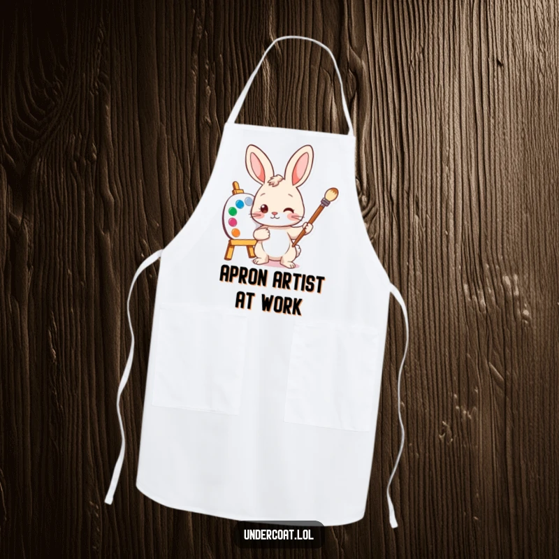 Funny Bunny Artist Apron featuring a curious bunny character ready to paint, protecting the wearer from art splatters.