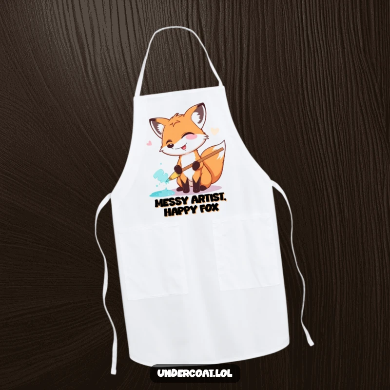 Funny Fox Painter Apron: A giggling fox artist wears an apron, using a giant pastel brush to smear paint playfully.