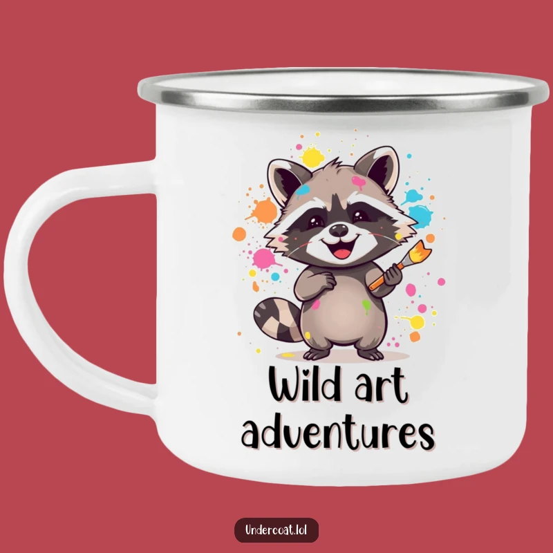 Funny Raccoon Artist Camping Mug - Paint Splatter Adventure, Gift