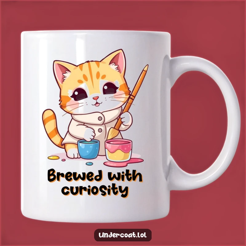 Funny Cat Artist Mug - Curious Painter Kitty, Whimsical Humorous Gift