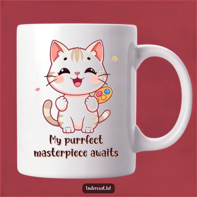 Funny Cat Artist Mug: A Happy Creative Cat Holding a Colorful Palette, Perfect Gift