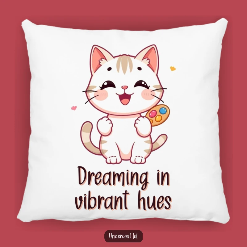 Funny Cat Artist Pillow: Happy Creative Cat with Palette, Cozy Home Decor Art Gift