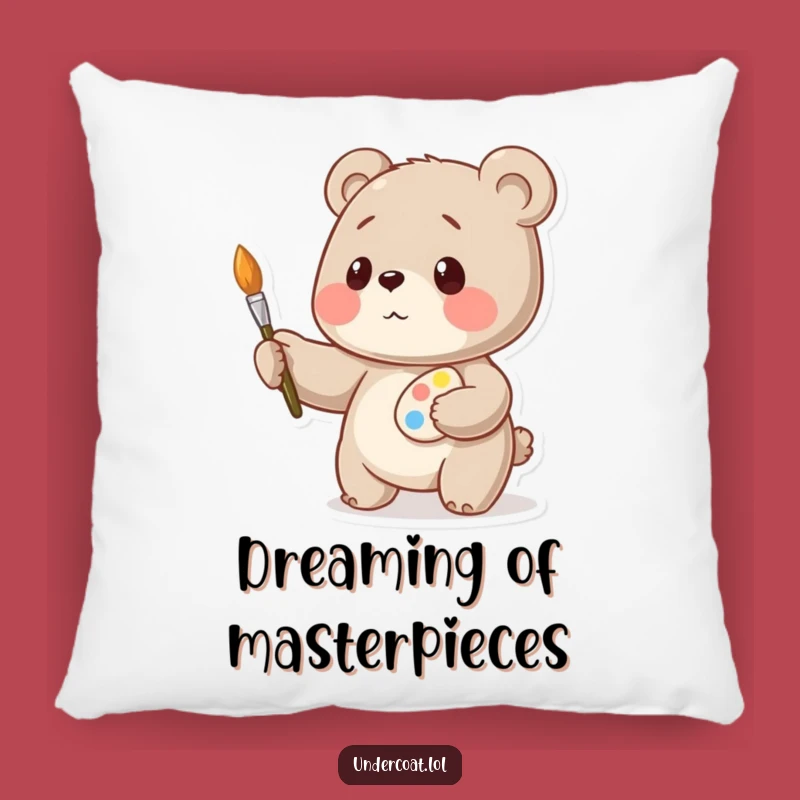 Funny Bear Artist Pillow: Playful Painter Cushion, Cozy Gift for Art Lovers