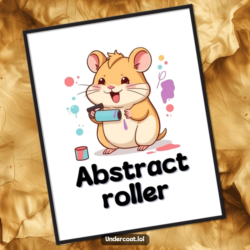 Funny Hamster Artist Digital Art Print of a happy hamster creating abstract art with a tiny paint roller, ready to delight.