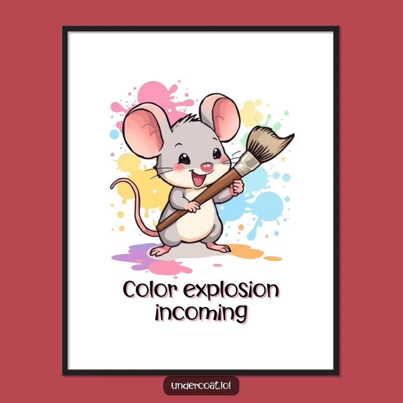 Funny Mouse Art Digital Print: Tiny Painter File, Instant Gift