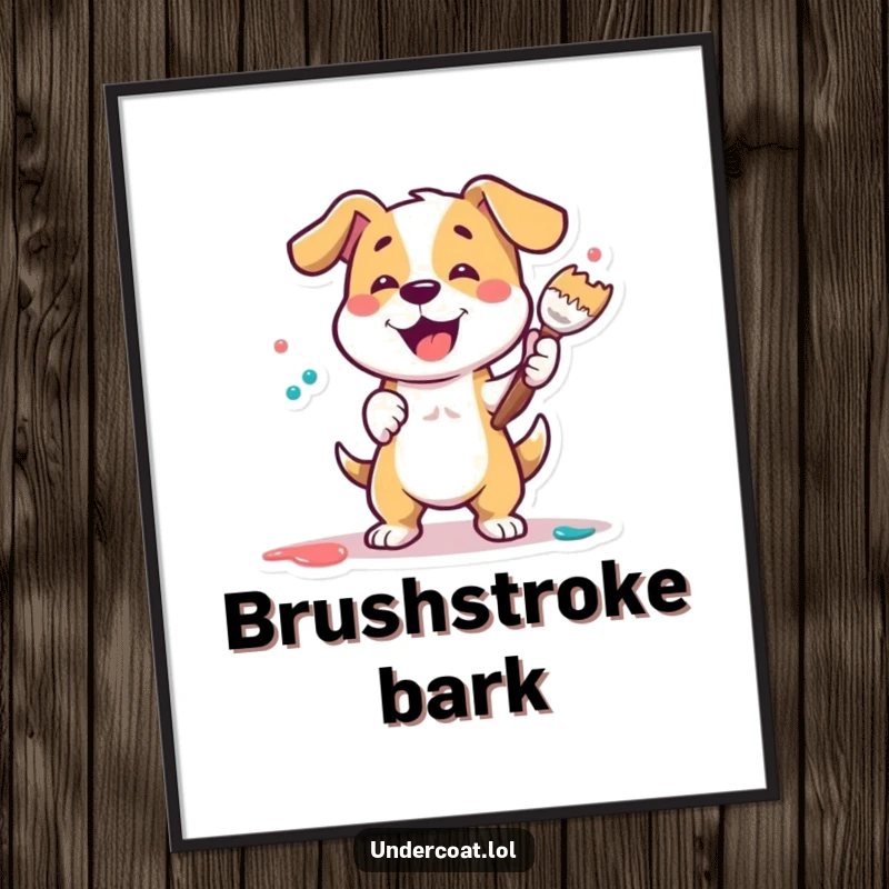 Funny Dog Painter Digital Art Print of a playful dog energetically dabbing paint with a large brush, ready to inspire.