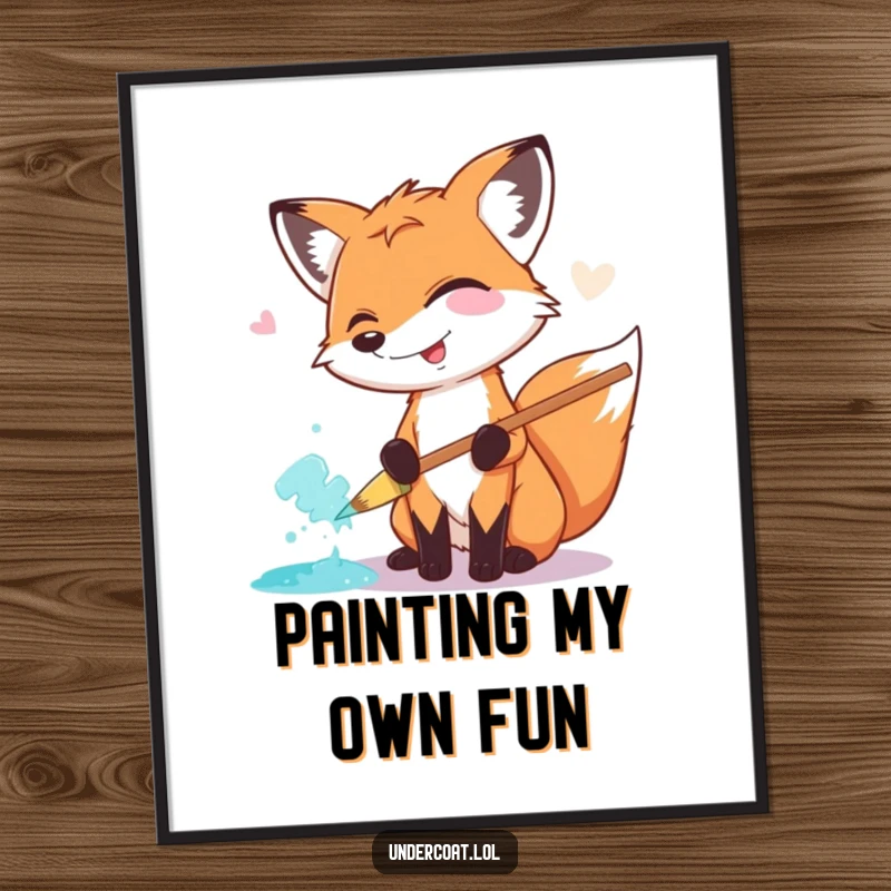 Funny Fox Painter Digital Print: A giggling fox artist happily smears paint with an oversized pastel brush, ready to be printed.
