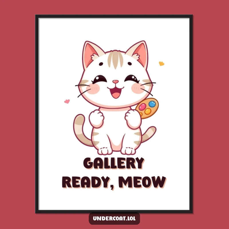Funny Cat Artist Digital Print: Happy Creative Cat, Printable Wall Art for Art Lovers