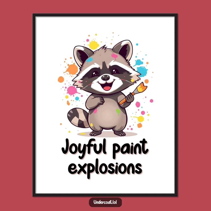Funny Raccoon Artist Digital Art - Paint Splatter Print, Gift