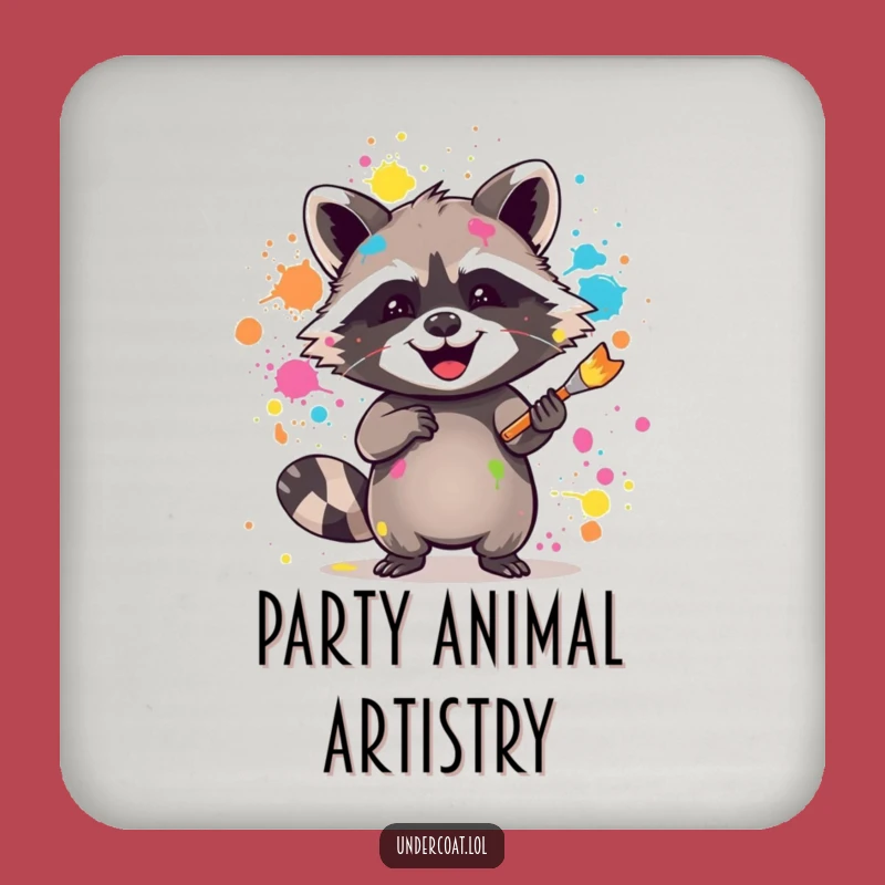 Funny Raccoon Artist Drink Coaster - Paint Splatter Decor, Gift