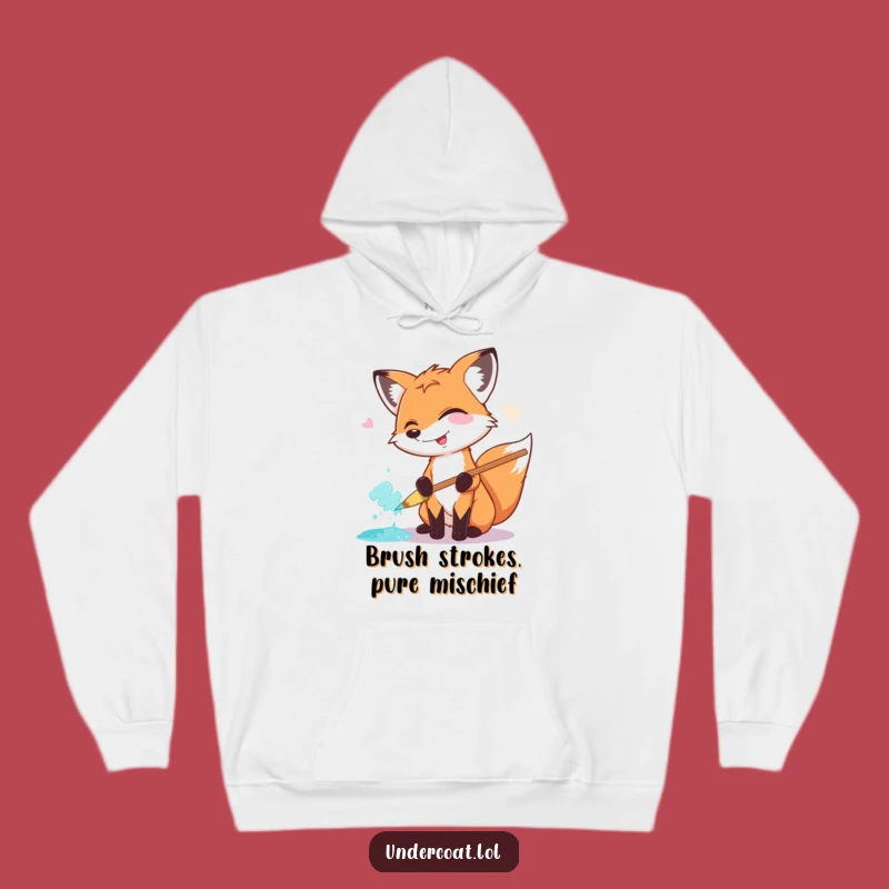 Cozy Funny Fox Painter Hoodie: Giggling Fox, Oversized Brush, Warm Art Lover Gift
