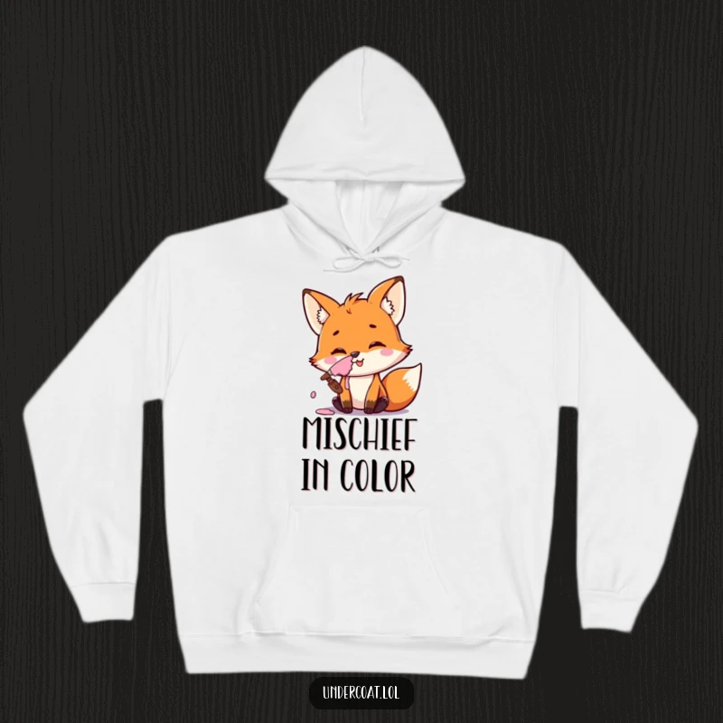 Funny Fox Artist Hoodie featuring a mischievous, smiling fox with paint on its nose, ready for cozy creative sessions.