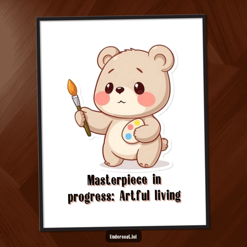 Funny Free Printable Wall Art: A playful bear artist balances a palette and brush, focused on creating a humorous masterpiece.