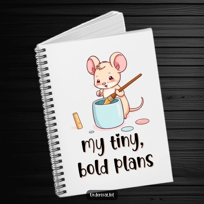 Funny mouse notebook with a tiny mouse playfully dipping a brush into a paint pot, perfect for artistic notes.